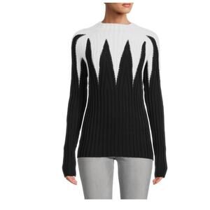 YAL New York Sweater Womens Large Black & White Mockneck Ribbed Artsy Pullover